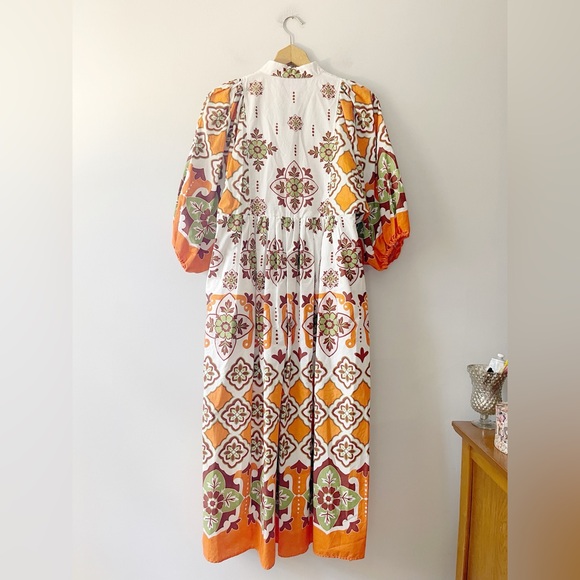 La DoubleJ Portofino Dress XS Partenope 1970s Tile Print Cotton Poplin Midi NWT - Picture 3 of 9